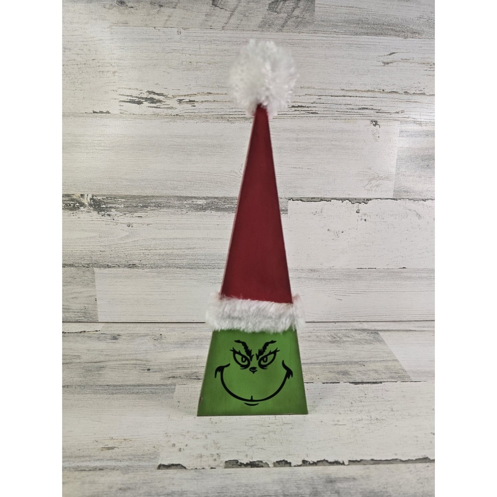 Handmade Wooden Christmas Green Grouch Face Pyramid Shelf Sitter Holiday Decor